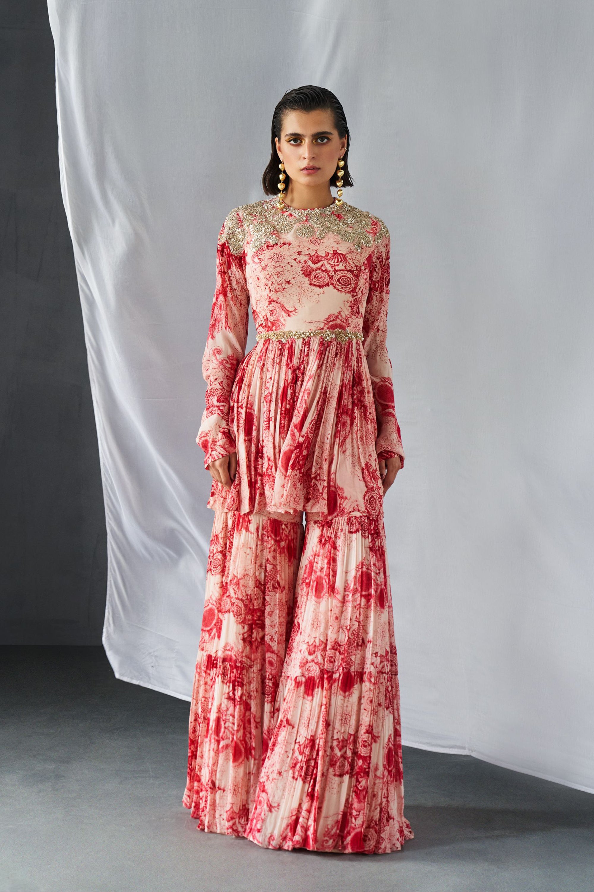 Fiery Blossom Peplum Set
