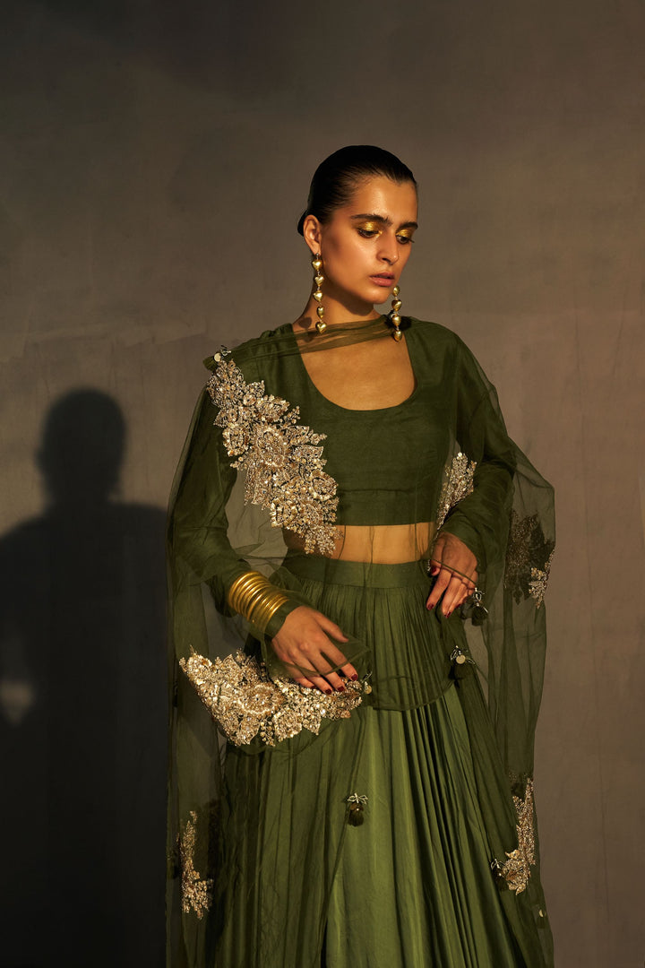 Green Lehenga & Blouse with Embroidered Dupatta