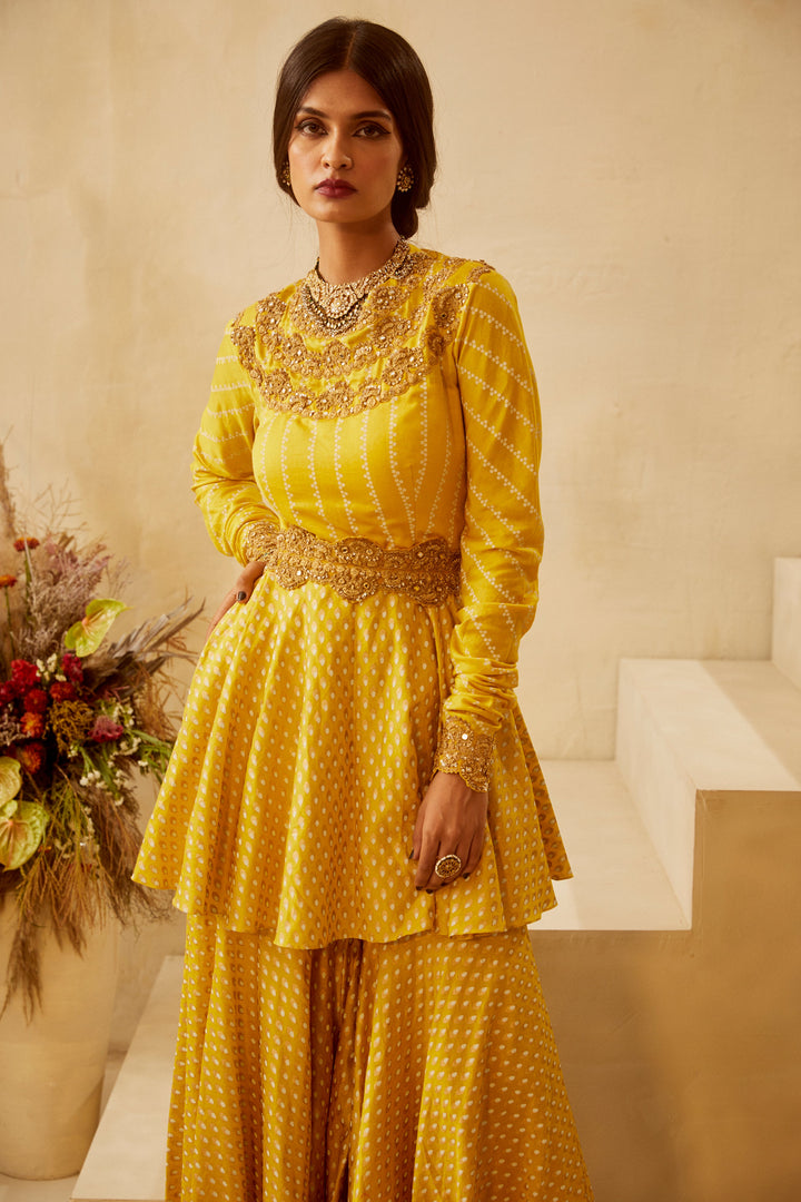 Yellow Nukta-Bindu Kurta Sharara Set