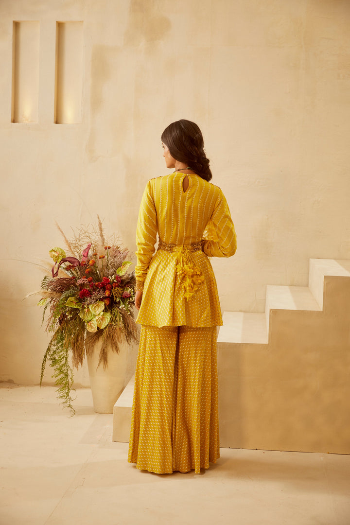Yellow Nukta-Bindu Kurta Sharara Set