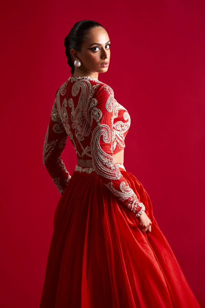 Red Bold Ambi Lehenga Set