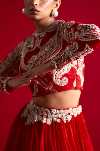 Red Bold Ambi Lehenga Set