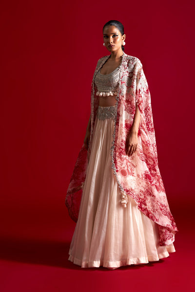 Ivory Lehenga & Blossom Embroidered Cape Set
