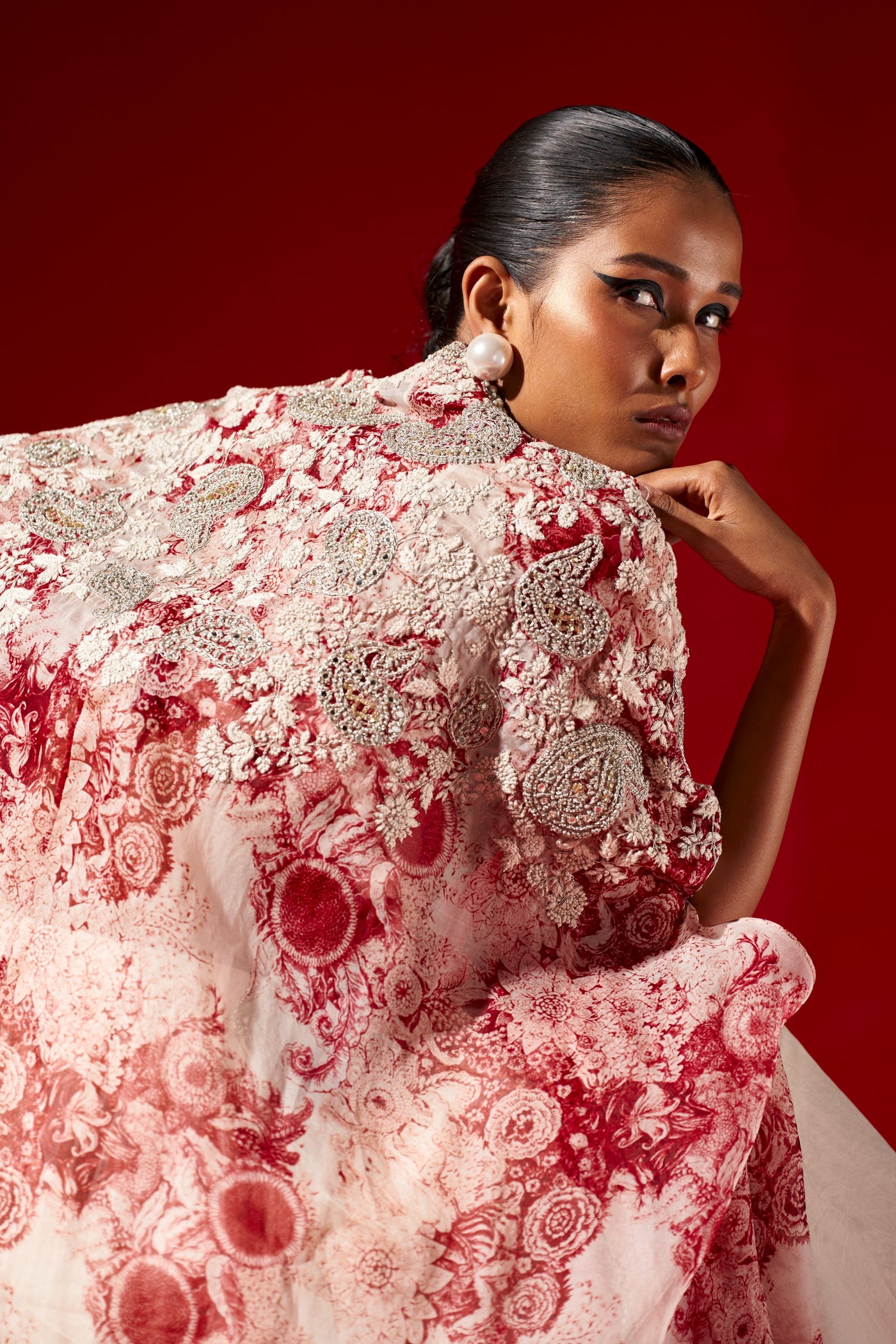Ivory Lehenga & Blossom Embroidered Cape Set