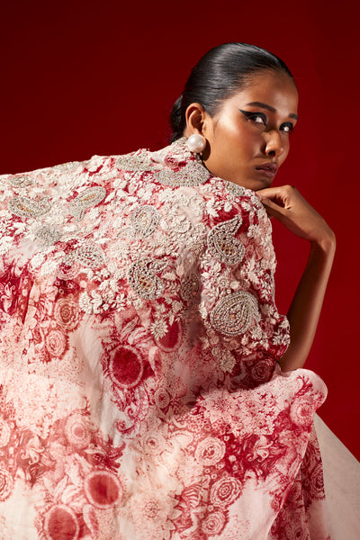 Ivory Lehenga & Blossom Embroidered Cape Set