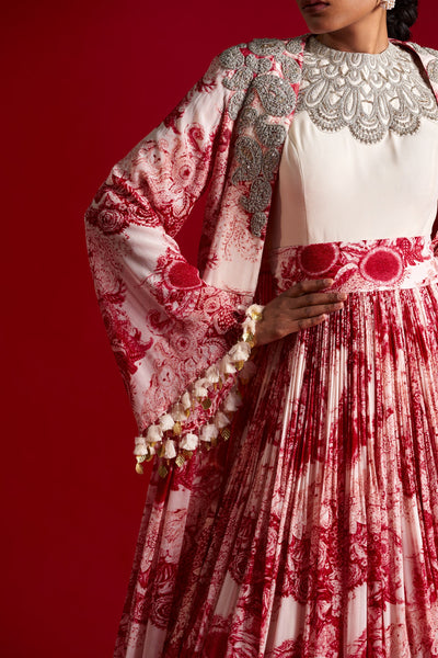 Ivory & Red Blossom Jacket Anarkali