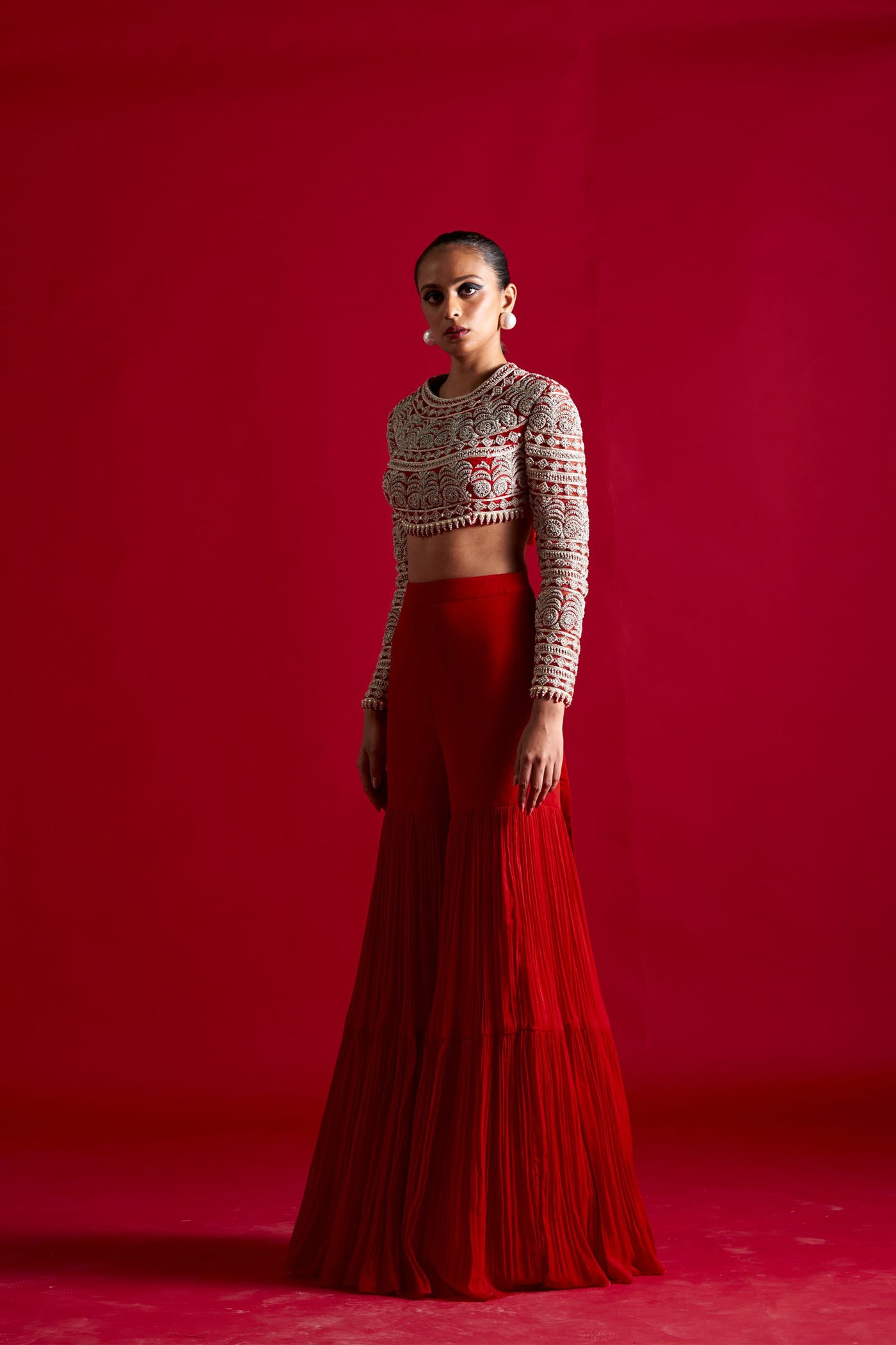 Geometric Blouse & Red Sharara Set