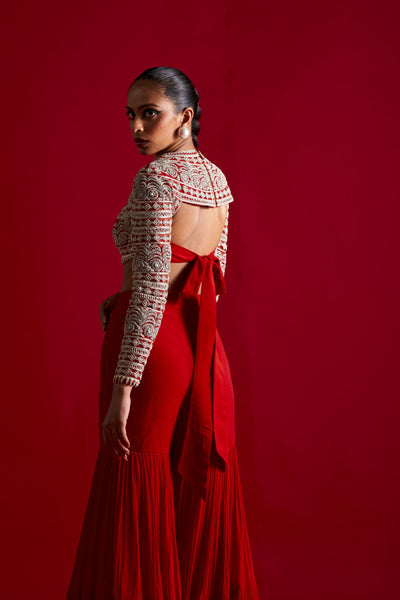 Geometric Blouse & Red Sharara Set
