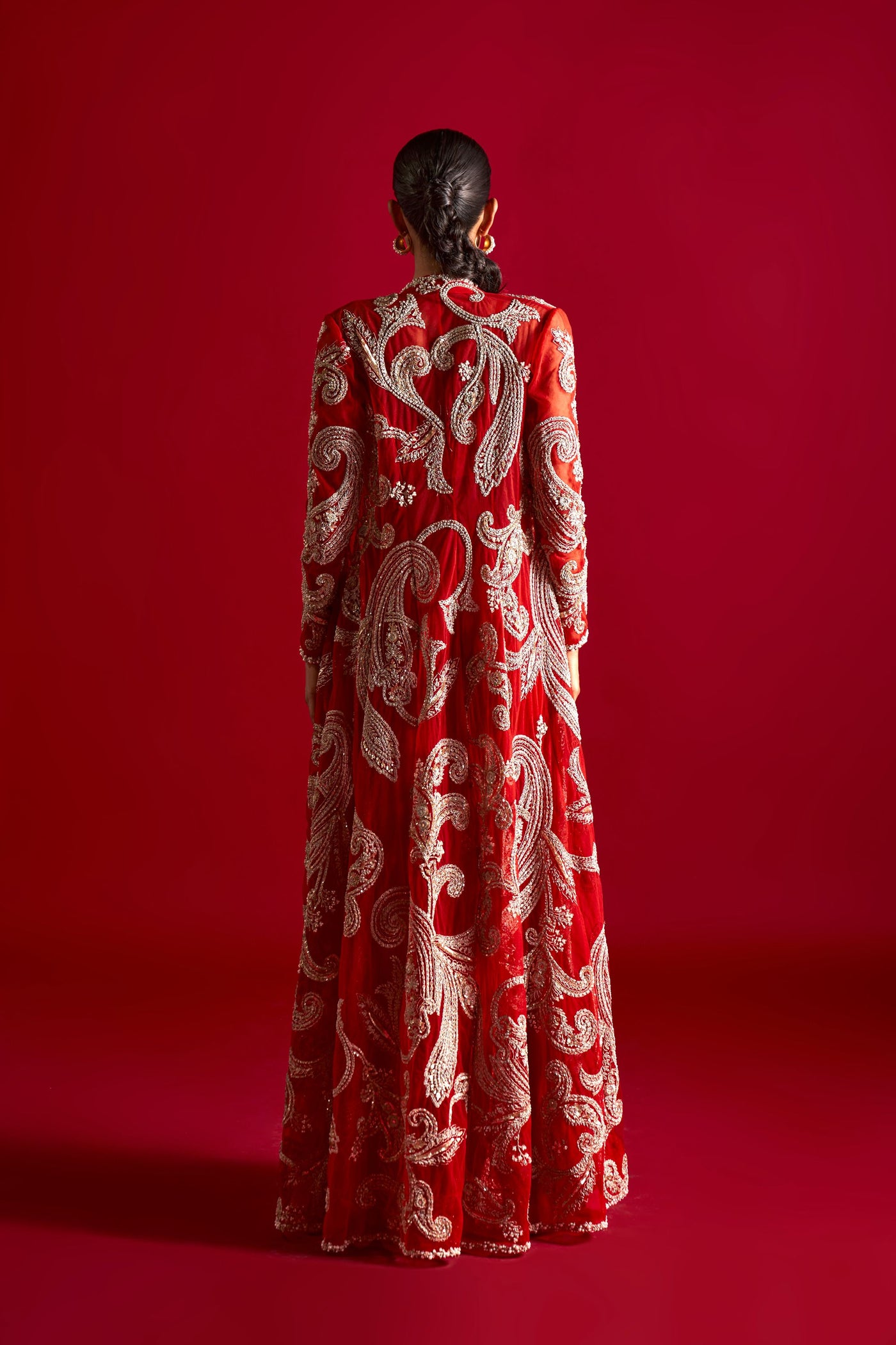 Red Embroidered Kalidaar Jacket Set