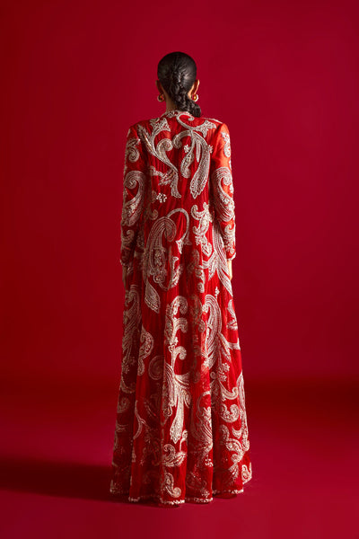 Red Embroidered Kalidaar Jacket Set
