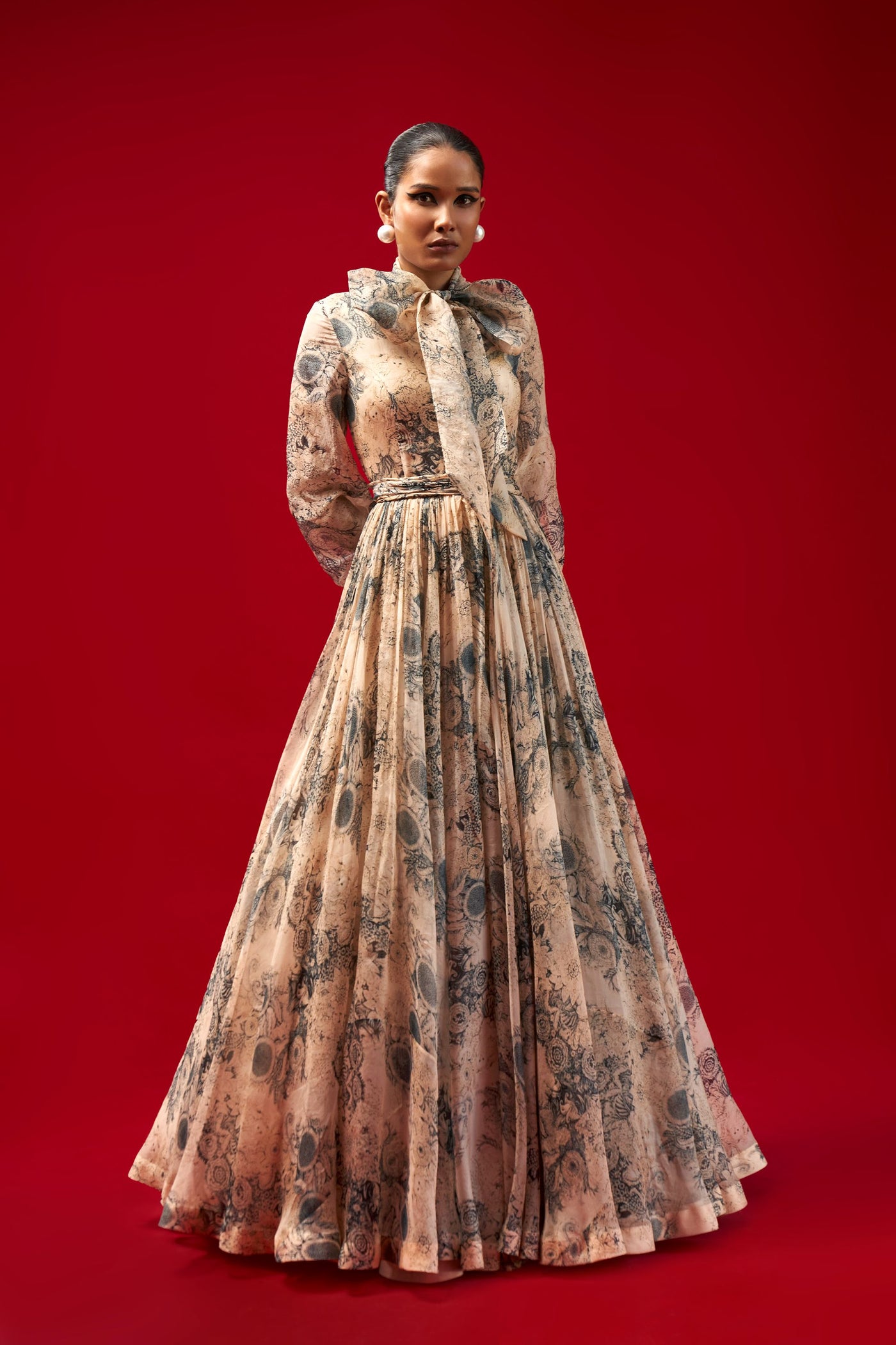 Champagne & Blue Blossom Bow Gown