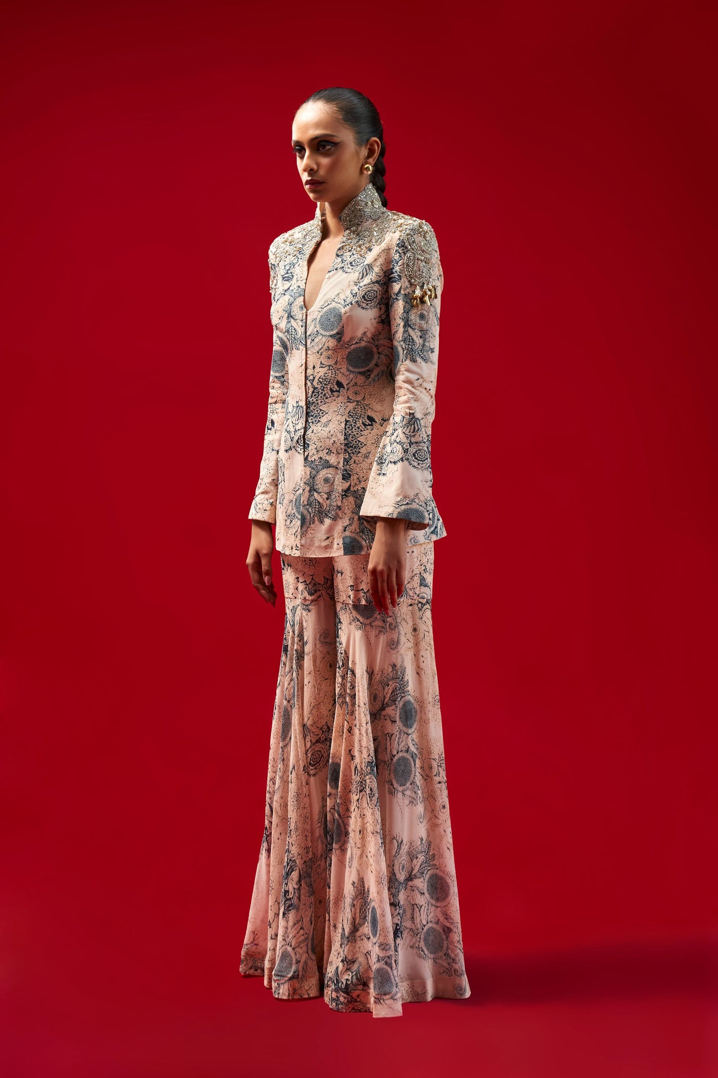 Champagne & Blue Blossom Jacket Set