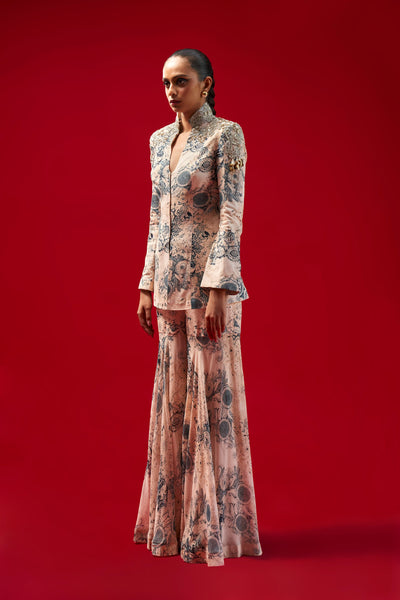 Champagne & Blue Blossom Jacket Set
