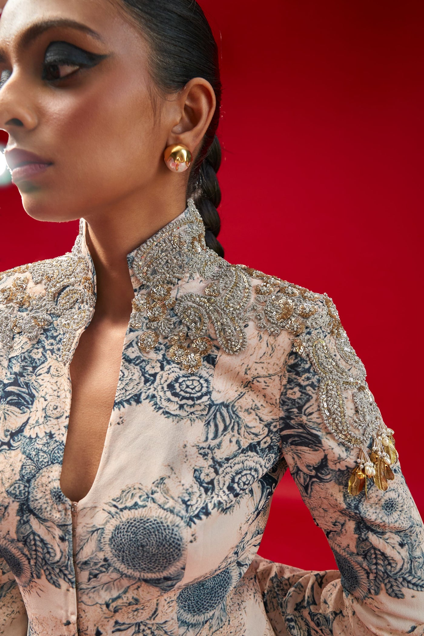 Champagne & Blue Blossom Jacket Set