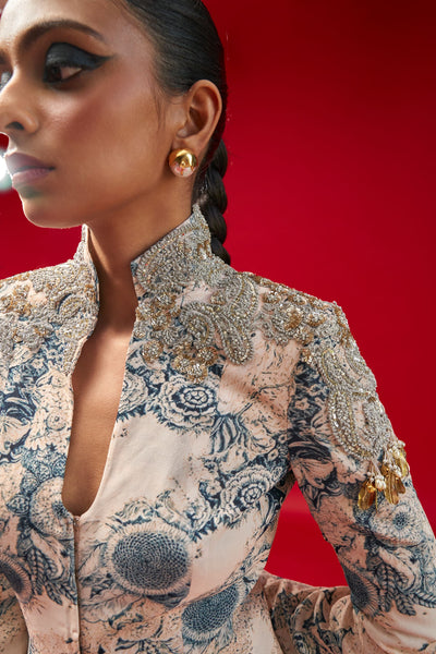 Champagne & Blue Blossom Jacket Set