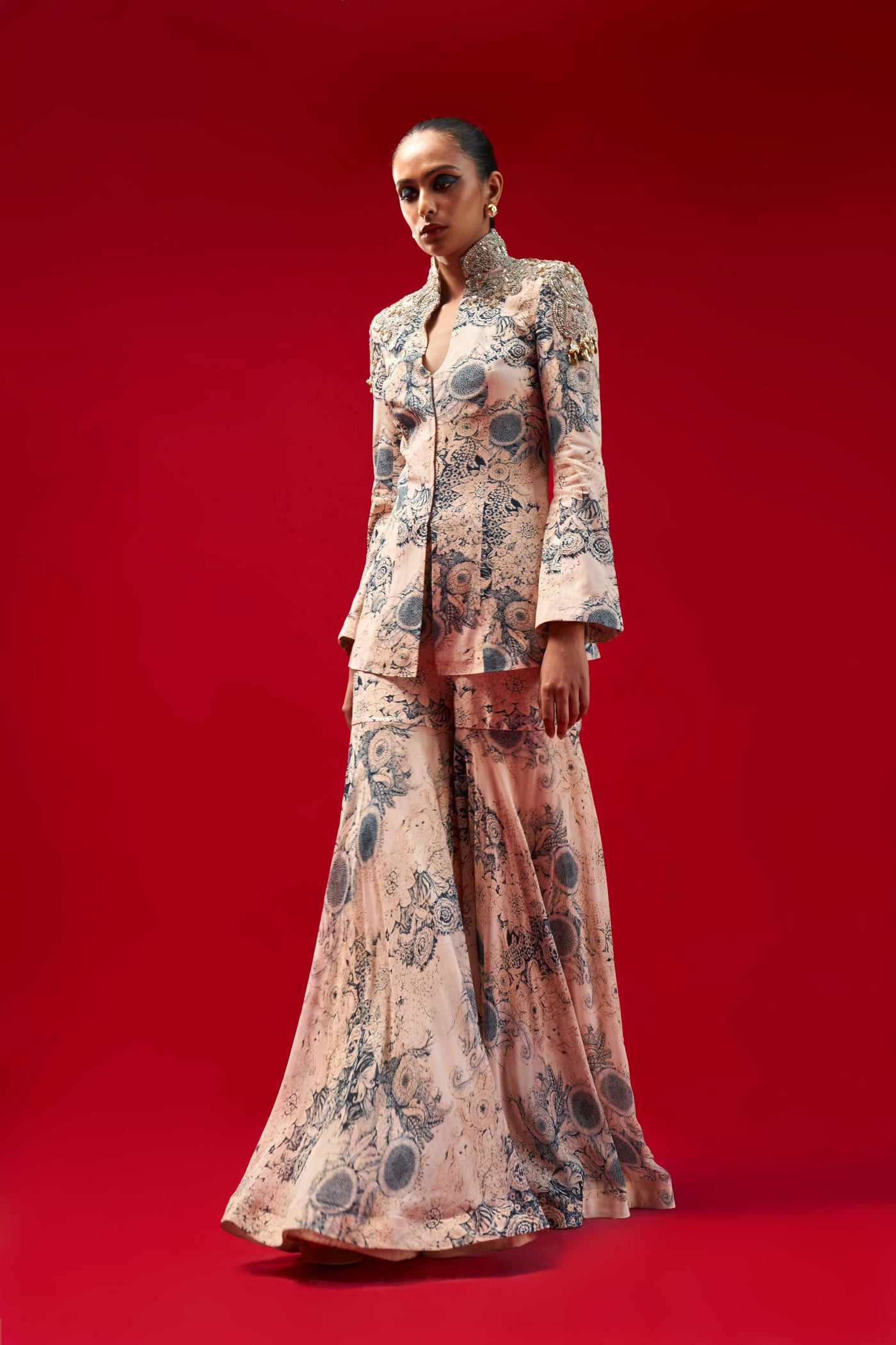 Champagne & Blue Blossom Jacket Set