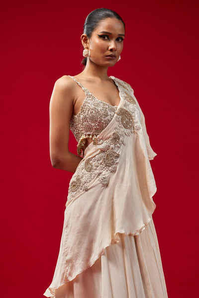 Ivory Paisley Embroidered Saree Set