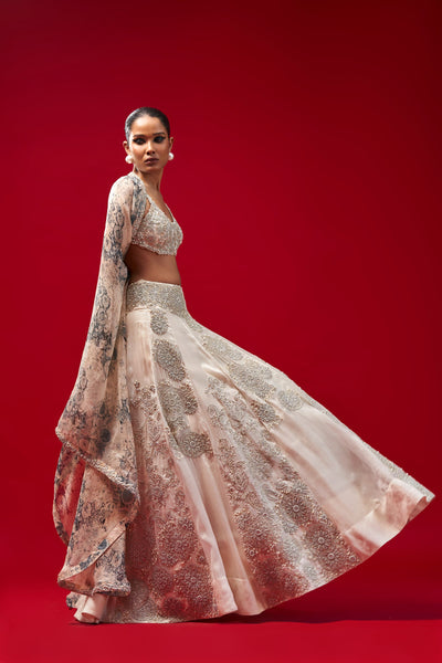 Ivory Nejma Lehenga with Blossom Cape