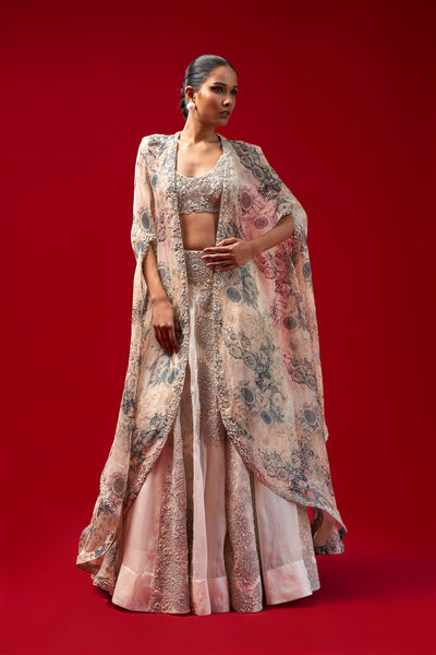 Ivory Nejma Lehenga with Blossom Cape