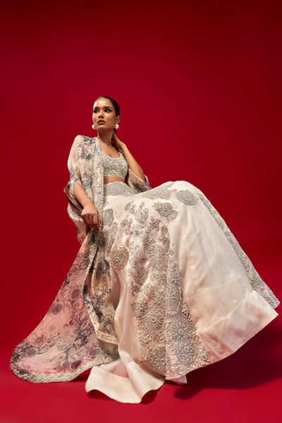 Ivory Nejma Lehenga with Blossom Cape