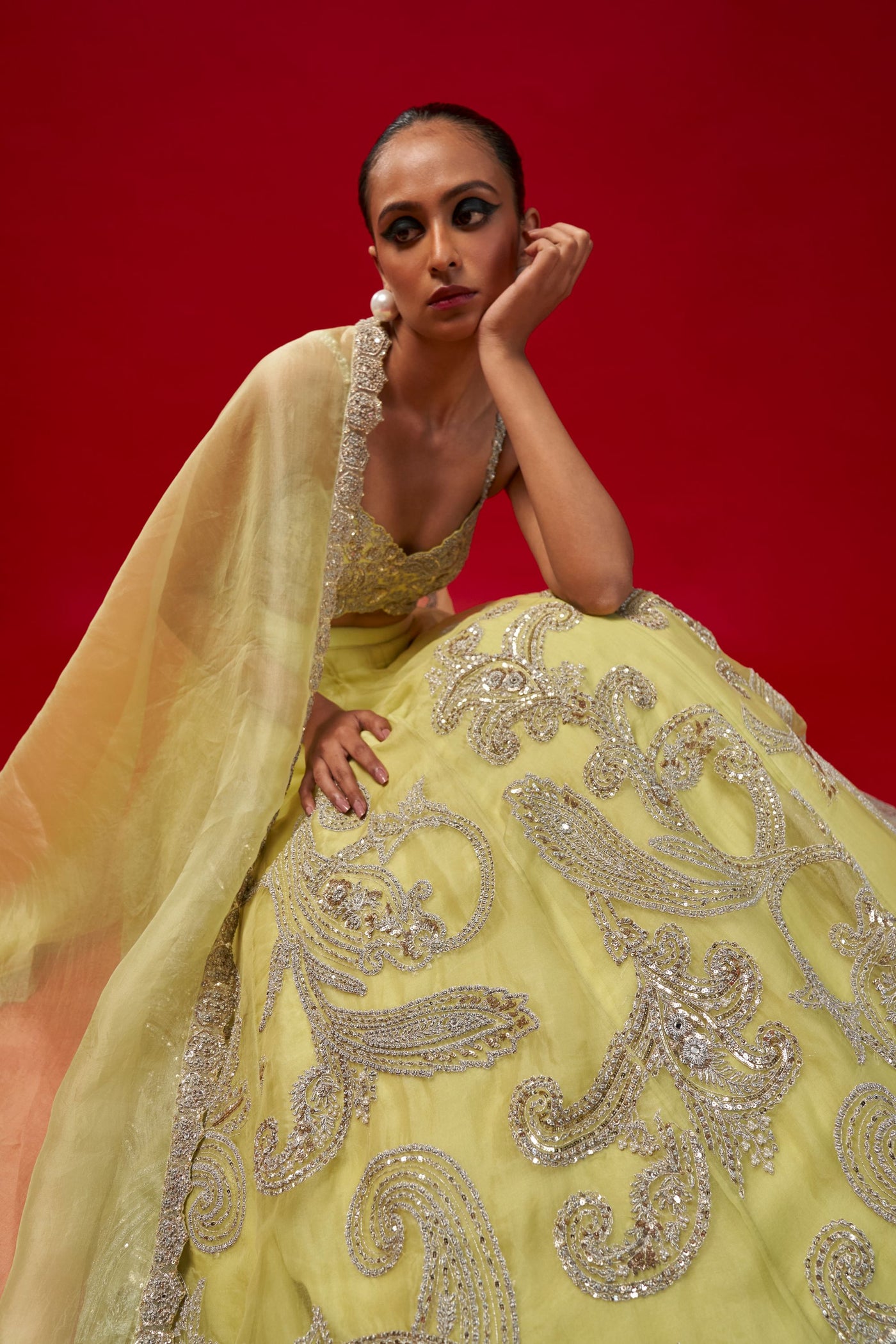 Mint Green Bold Paisley Jaal Lehenga Set
