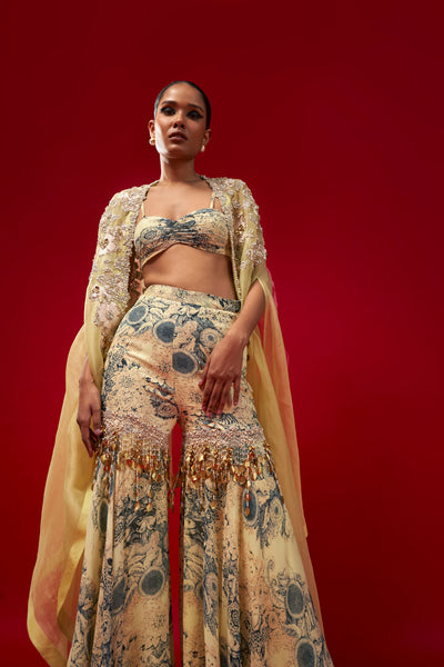 Mint & Blue Sharara Cape Set