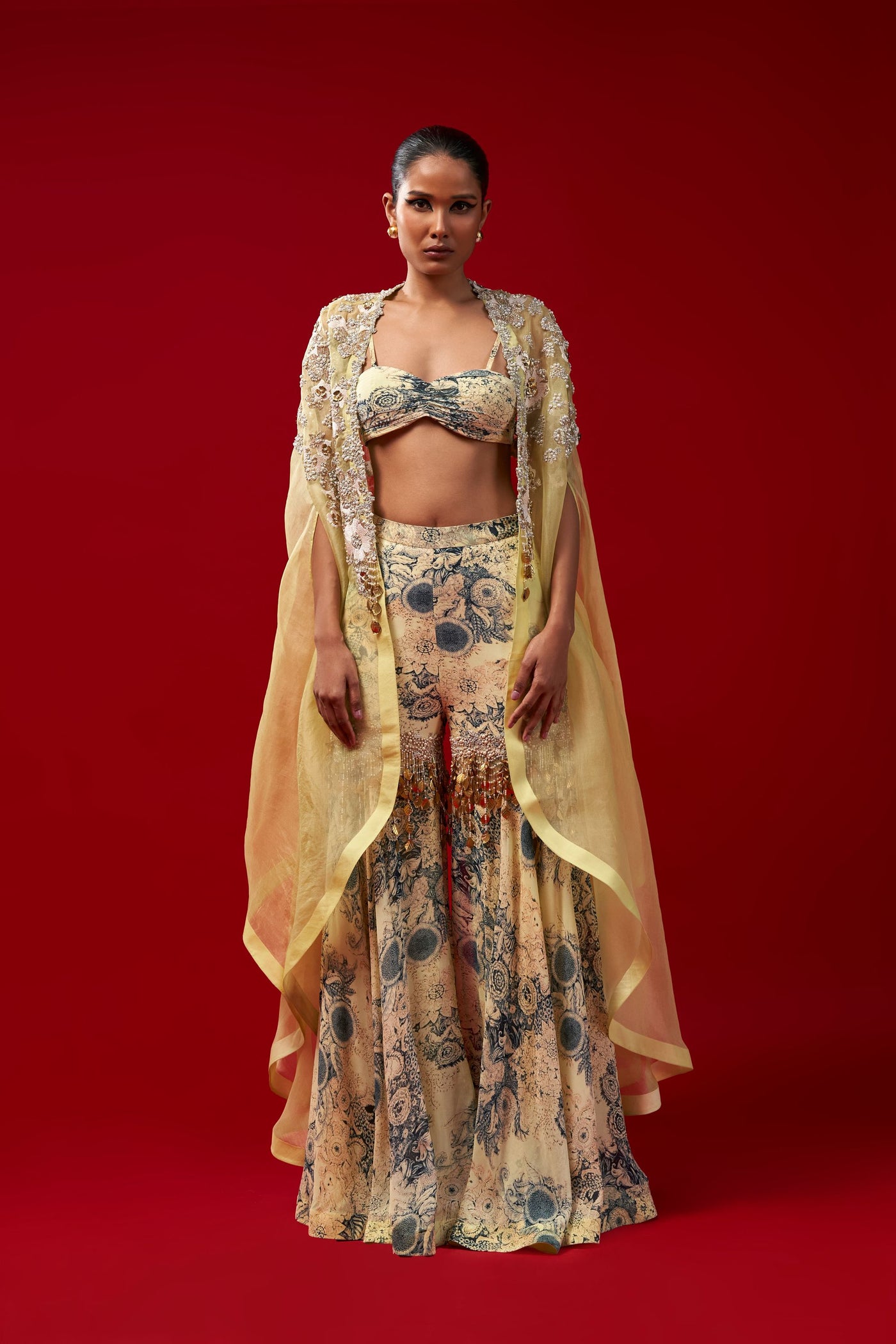 Mint & Blue Sharara Cape Set