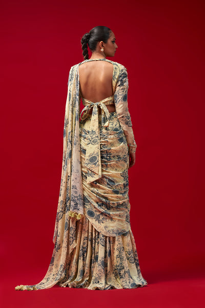 Mint & Blue Blossom Draped Saree