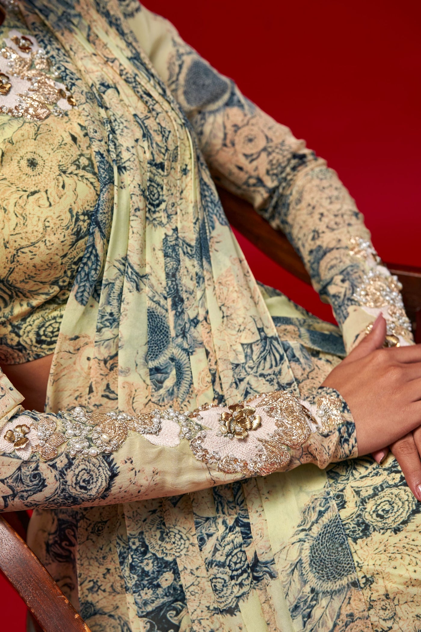 Mint & Blue Blossom Draped Saree