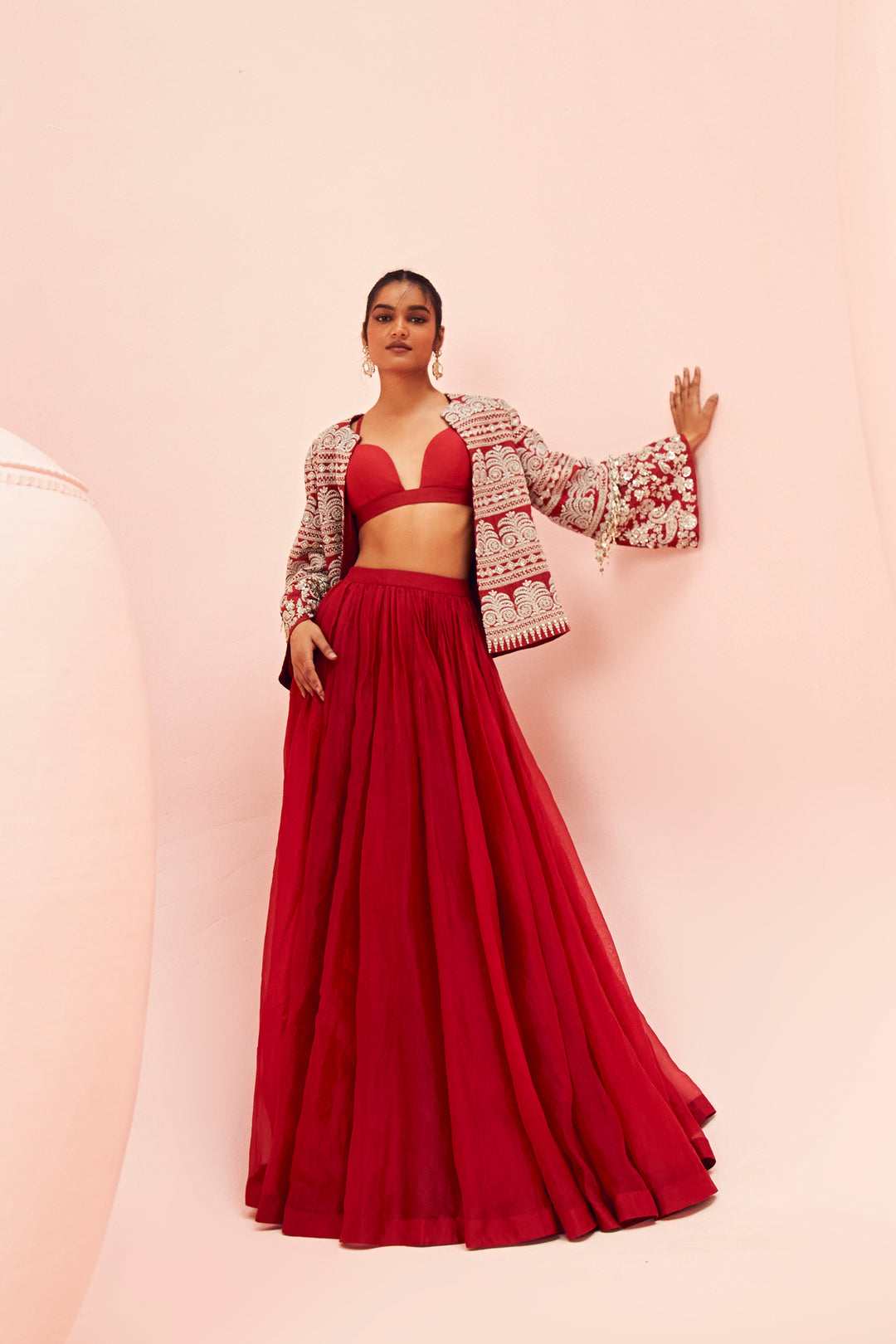 Love Red Lehenga with Short Jacket Set - Main Image