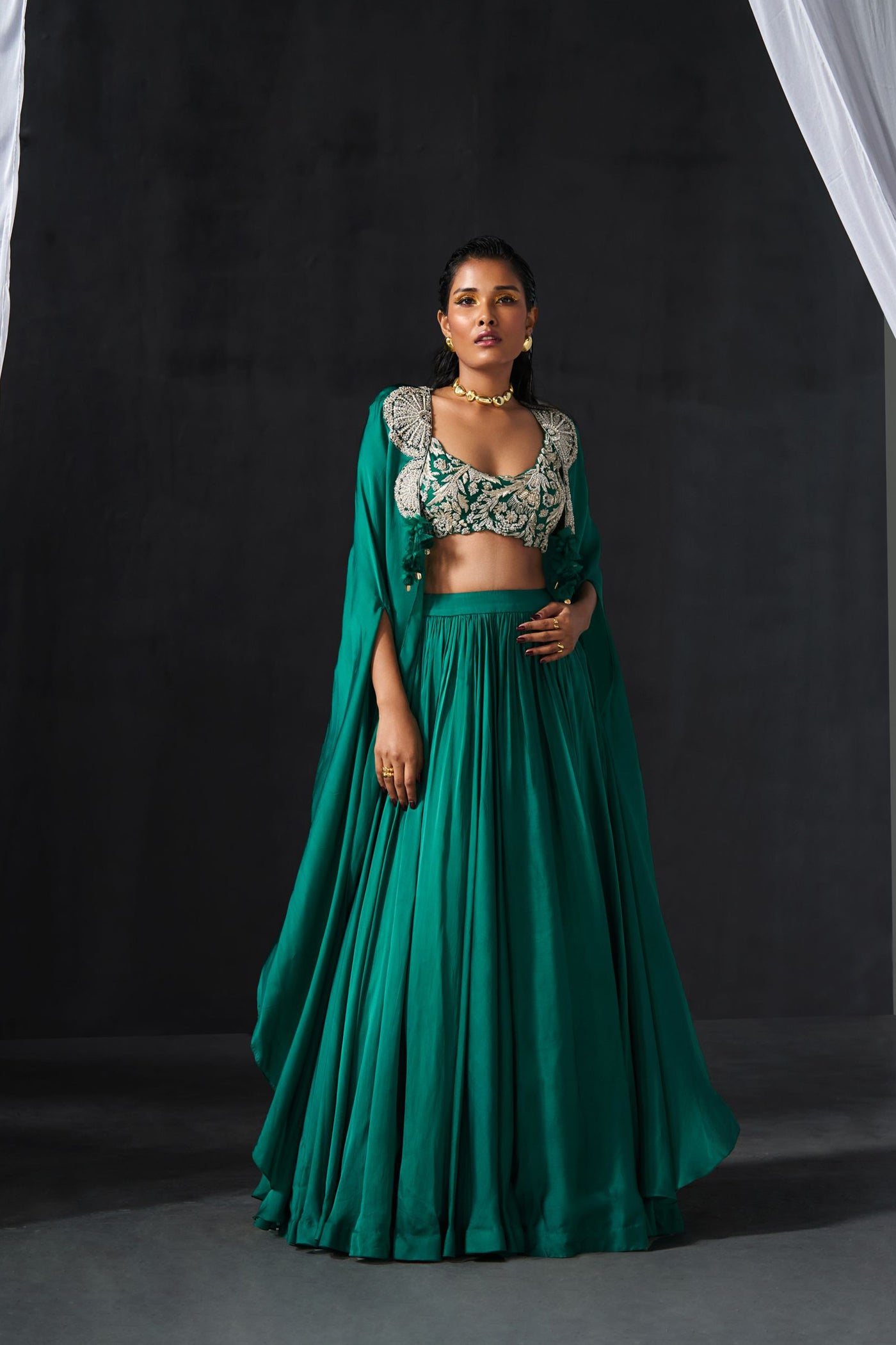 Teal Green Lehenga Cape Set