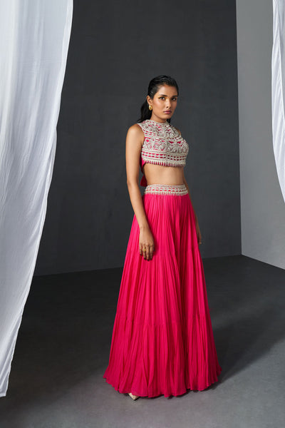 Fuchsia Embroidered Blouse & Sharara Set