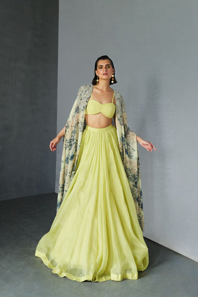 Mint Green Skirt & Blossom Cape Set