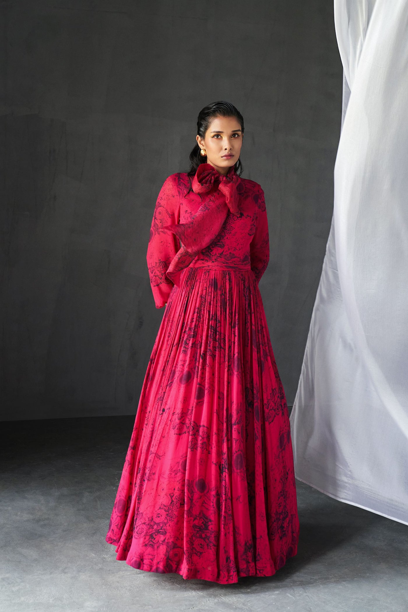 Fuchsia & Black Blossom Bow Gown