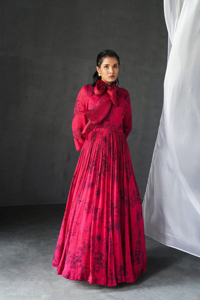 Fuchsia & Black Blossom Bow Gown