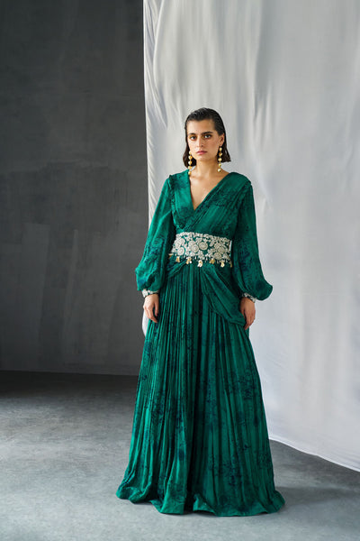 Teal Blossom Palazzo Saree