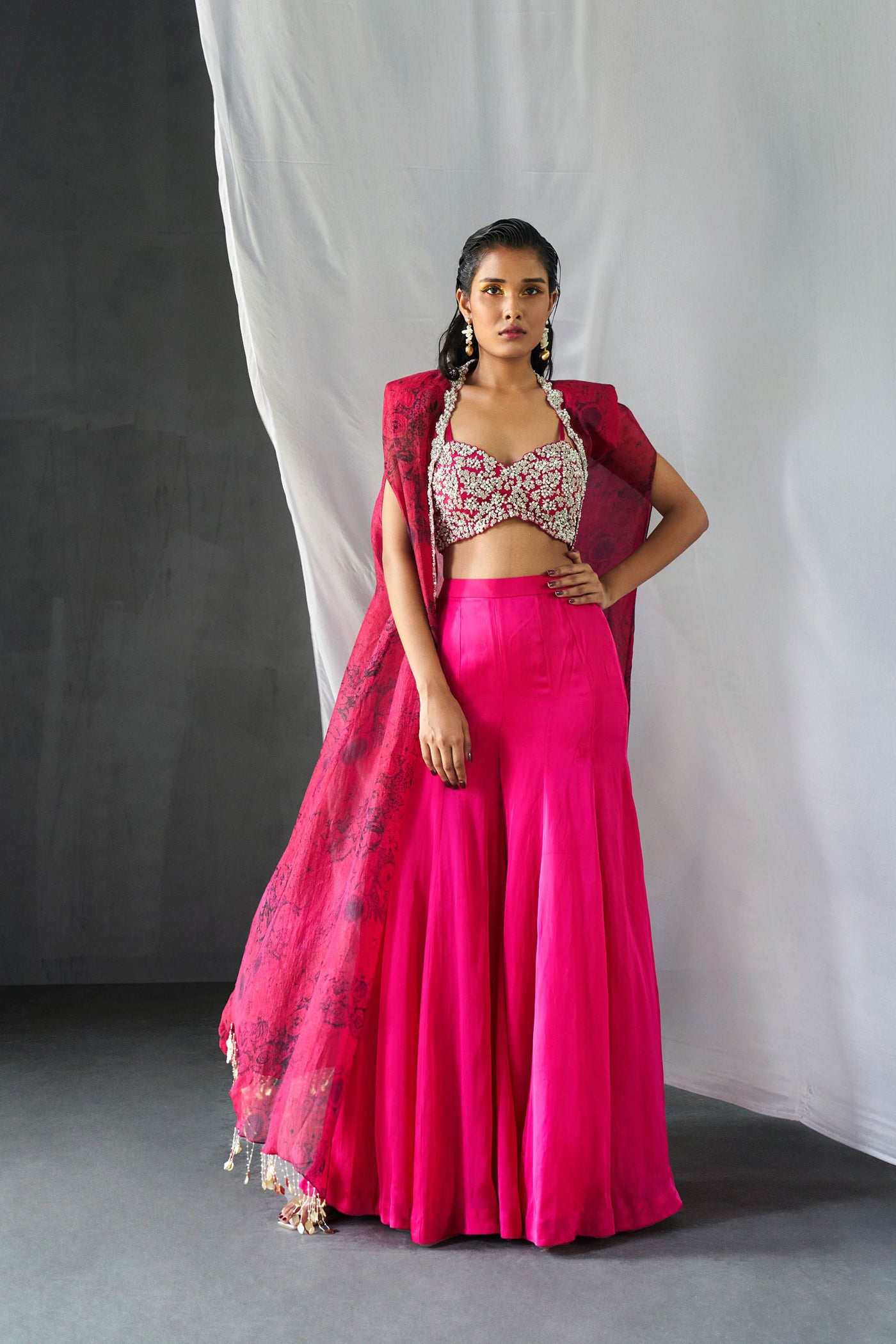 Fuchsia Blossom Cape & Sharara Set