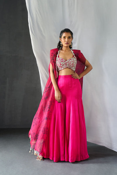 Fuchsia Blossom Cape & Sharara Set