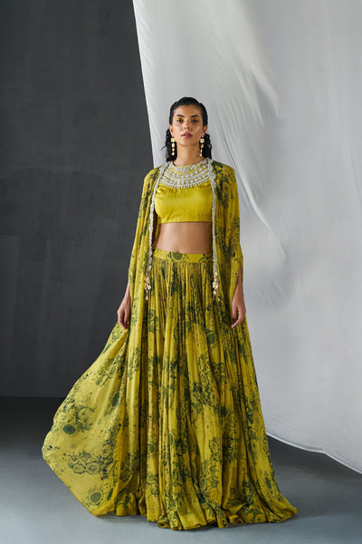Mustard & Black Cape Skirt Set