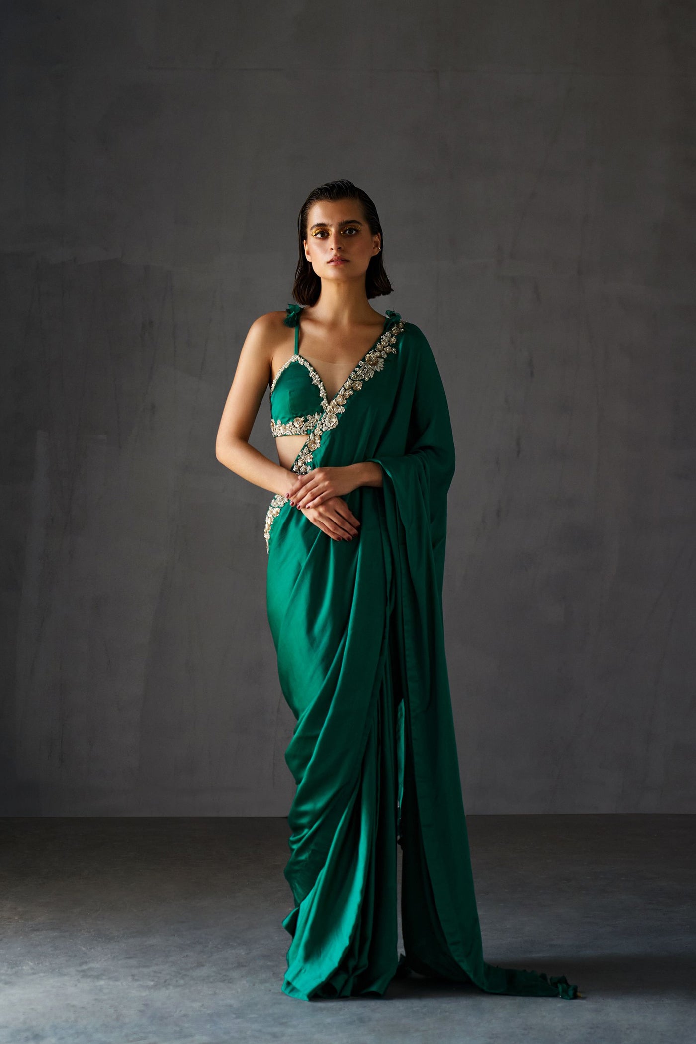 Teal Green Bustier & Saree
