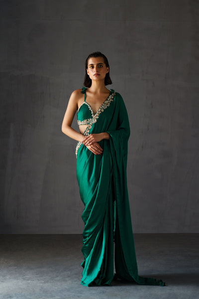 Teal Green Bustier & Saree