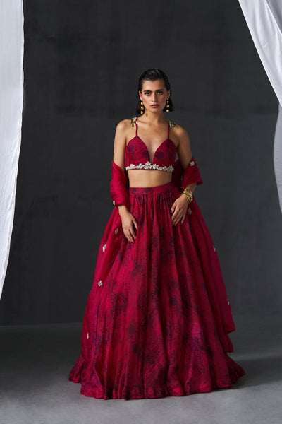 Fuchsia & Black Bustier Skirt Set