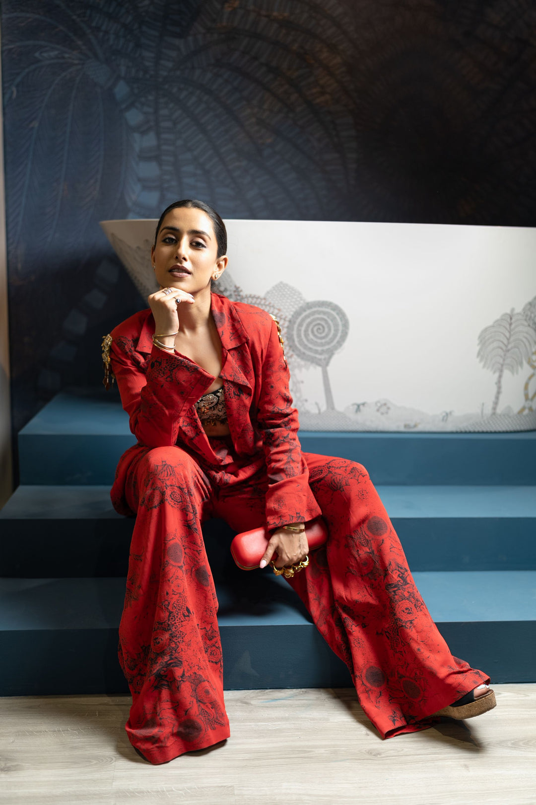 Upasana Ghai in our Red & Black Blossom Pant Set