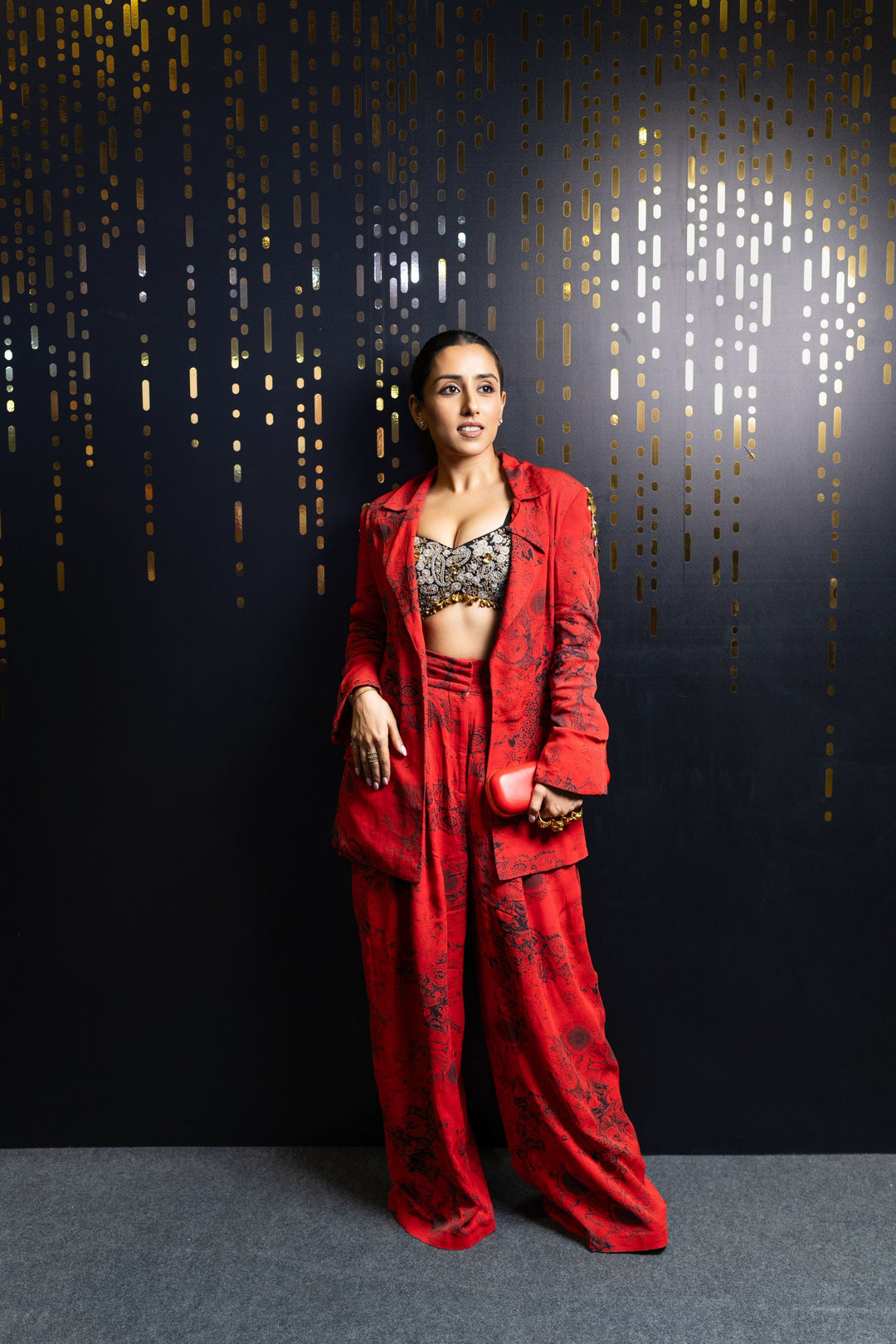 Upasana Ghai in our Red & Black Blossom Pant Set
