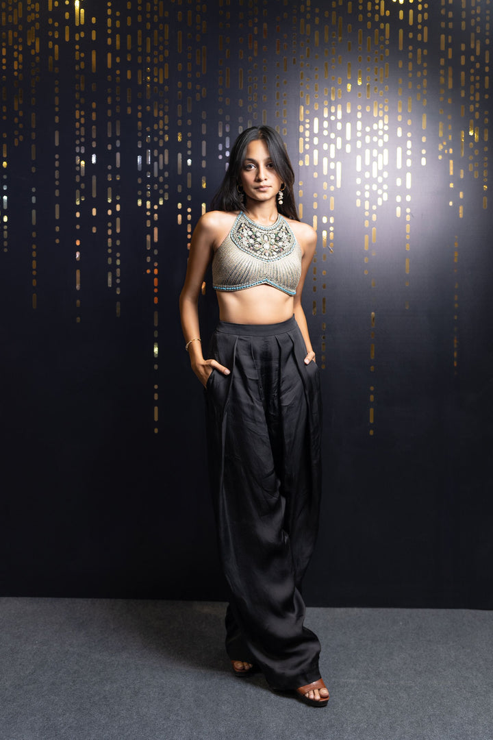 Ayesha Nigam in our Halter Embroidered Blouse with Black Pants