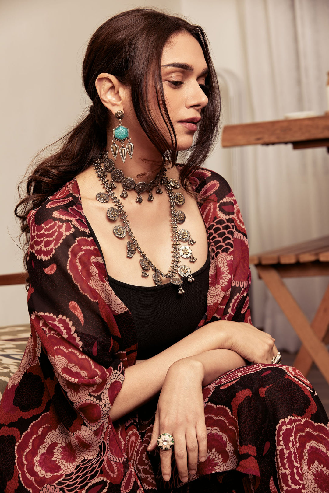 Aditi Rao Hydari in our Custom Black Gulbahar Cape & Skirt Set
