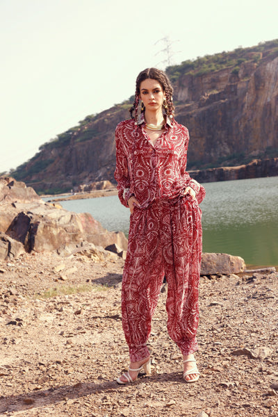 Red Geo Floral Shirt & Harem Pant Sets
