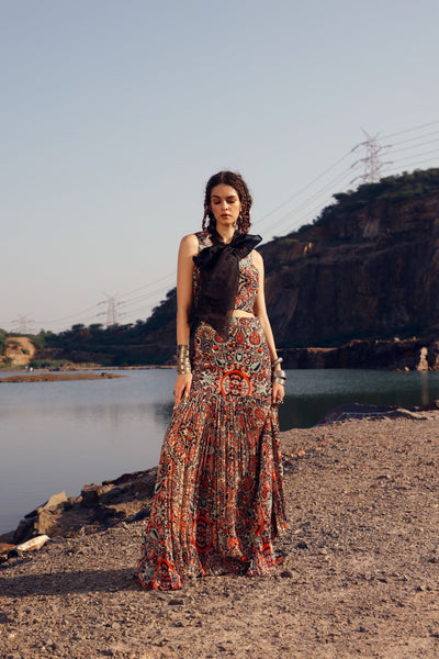 Armenian Garden Bow Tie Top & Skirt Set