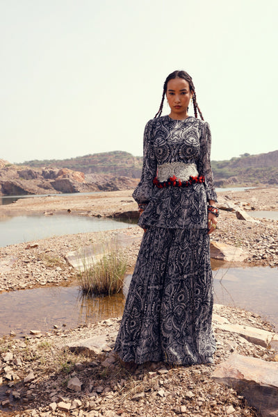 Geo Floral Peplum & Skirt Set