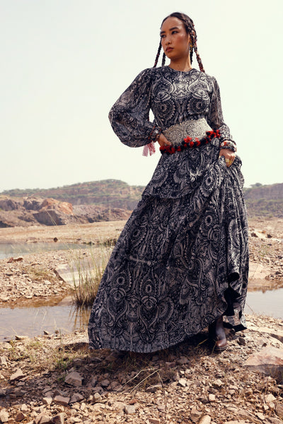 Geo Floral Peplum & Skirt Set